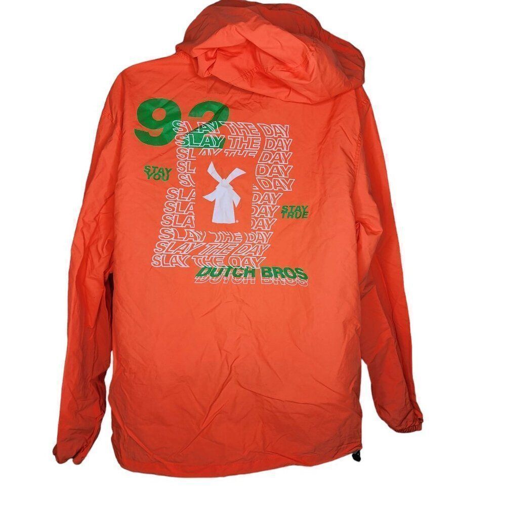 Dutch Bros Coffee Slay the Day Windbreaker Jacket Mens Size S Orange